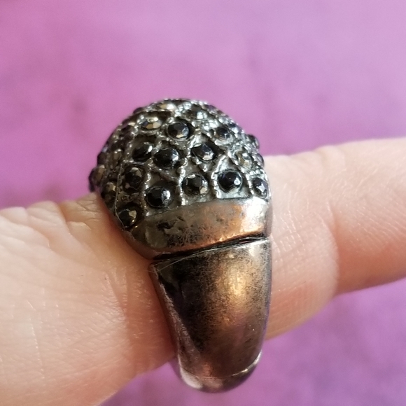 Black rhinestones stretch ring dark copper bronze color - Picture 2 of 8
